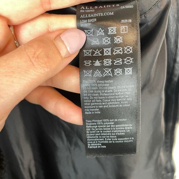 All Saints Lomi Sheep Leather Asymmetrical Zip Biker Moto Jacket Black Sz Medium - Picture 7 of 9